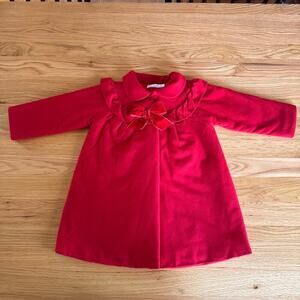 Patachou Girls Red Ruffle Collar Bow Detail Dress Coat Size 3Y